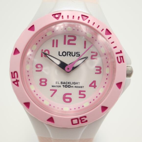 NOS Lorus Pink Analog 29mm Watch Backlight Silicone Strap New in Package Working - Picture 5 of 12